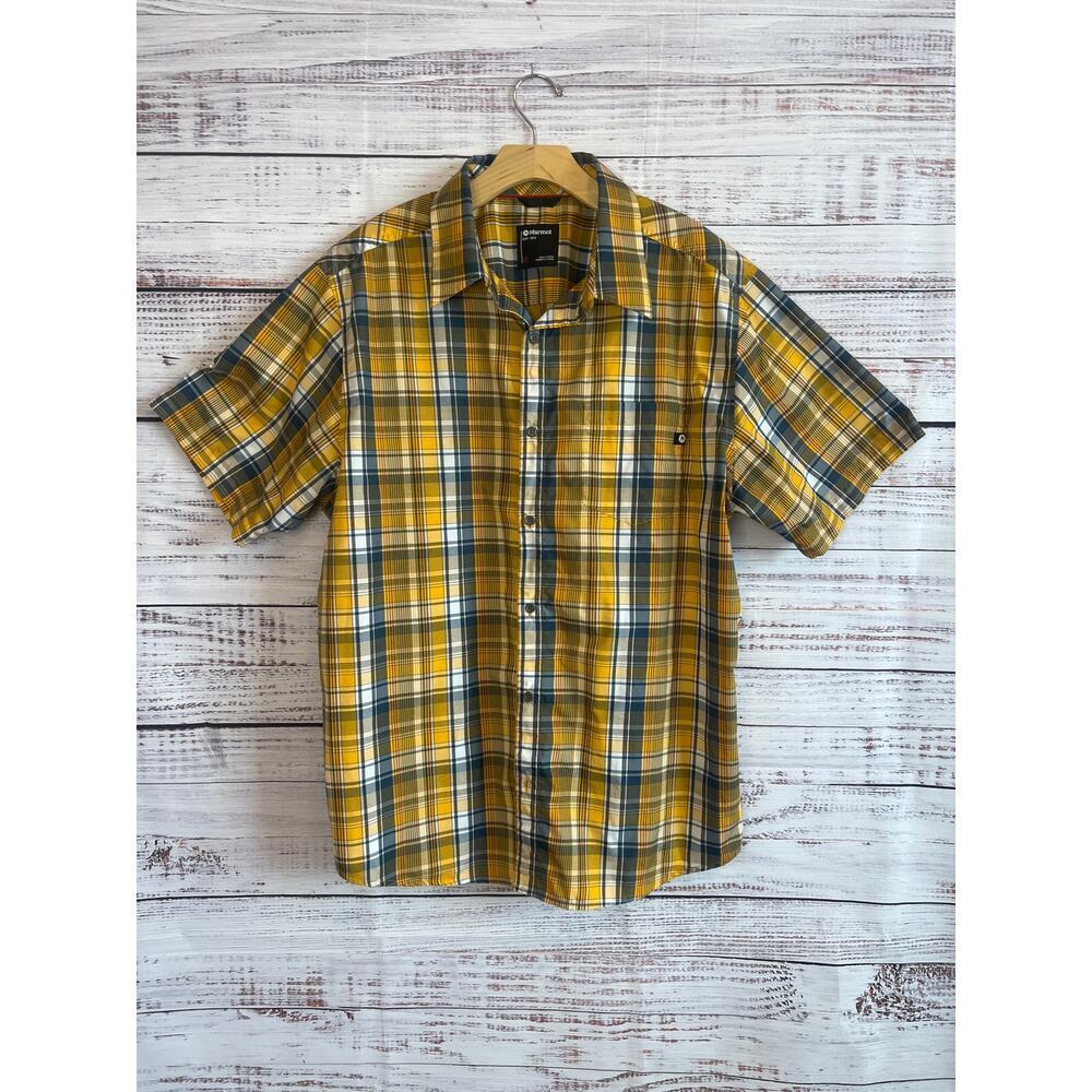 Marmot Men Lykken Short Sleeve Performance Woven
Shirt Yellow Gray White XXL